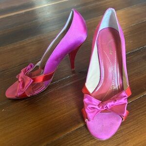 Kate Spade Satin Color Block Bow Heels